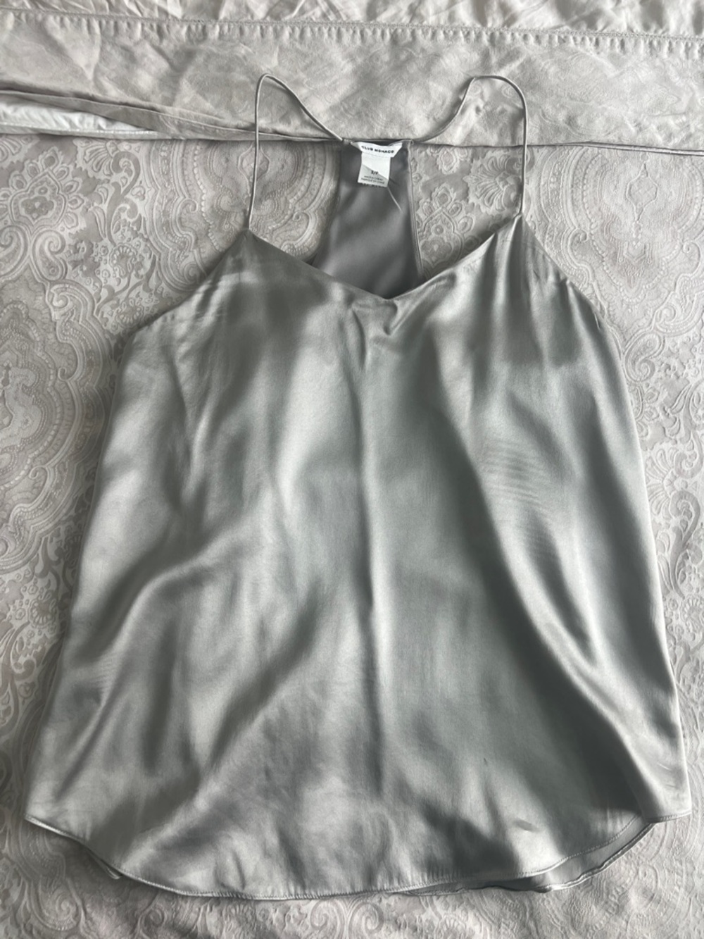 Club Monaco Silver Satin V-Neck Spaghetti Strap Cami